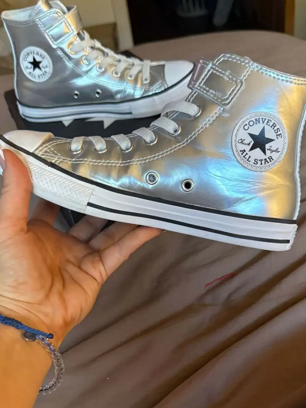 Converse Kids' Chuck Taylor All-Star Metallic Silver High Top Shoes